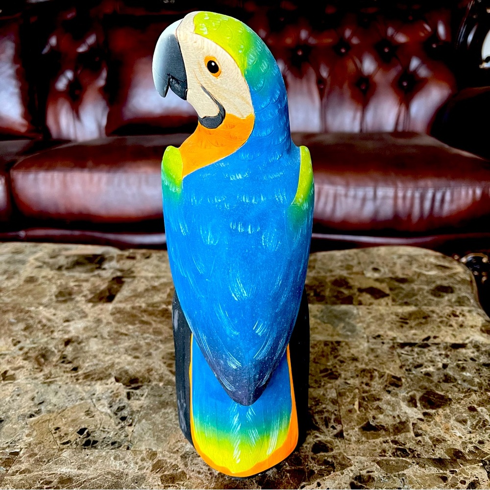 Hand Painted Carved Wooden Tropical Bird Parrot